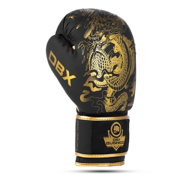 Боксерські рукавички DBX BUSHIDO Gold Dragon Valor Series 10oz чорні із золотим візерунком дракона
