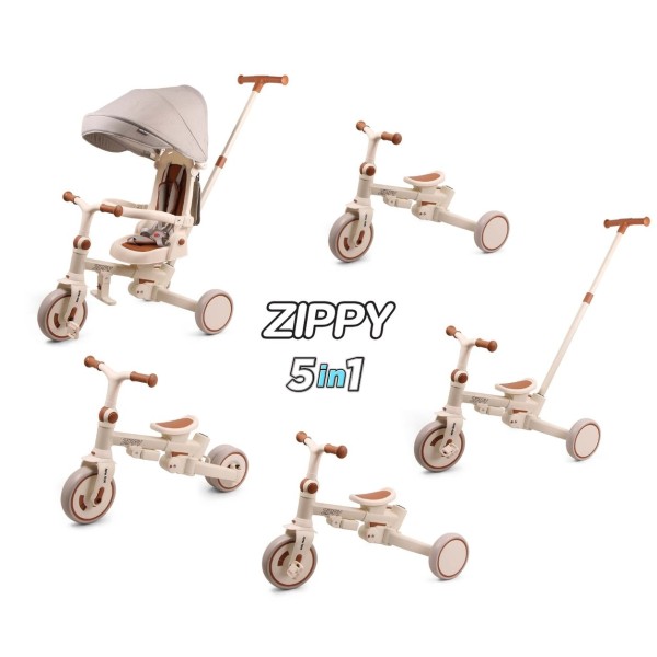 Триколісний велосипед Milly Mally Zippy 5в1, бежевий