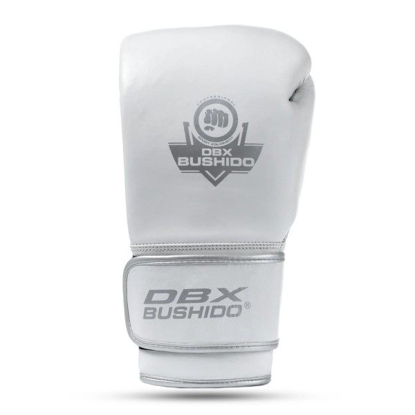 Боксерські рукавички DBX BUSHIDO PLATINUM Legacy Series зі натуральної шкіри, 4-шарове наповнення, біло-сріблясті