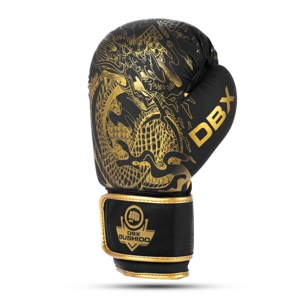 Боксерські рукавички DBX BUSHIDO Gold Dragon Valor Series 14oz чорні із золотим драконом