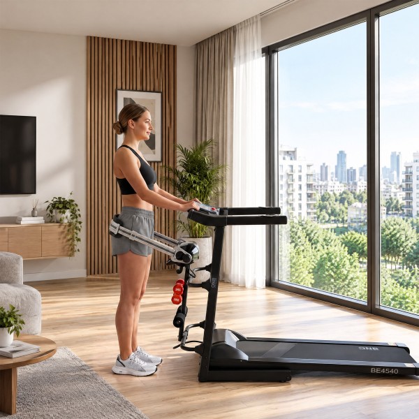 Бігова доріжка ONE FITNESS BE4540, електрична, з масажером, чорна
