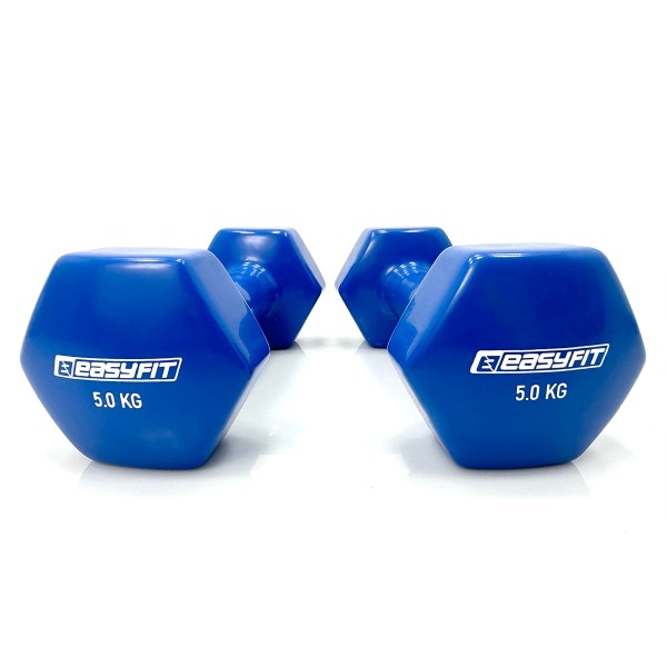 Гантель для фітнесу 5.0 кг EasyFit із вініловим покриттям синя