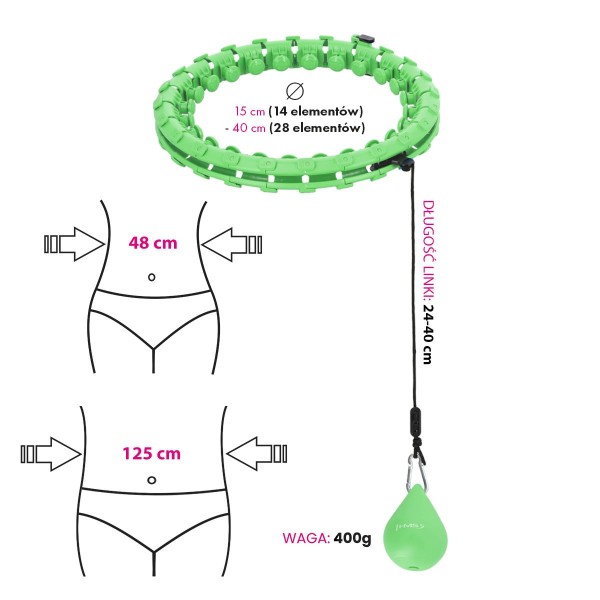 Хула-хуп з тягарцем HMS Plus Size Set HHW12, зелений 