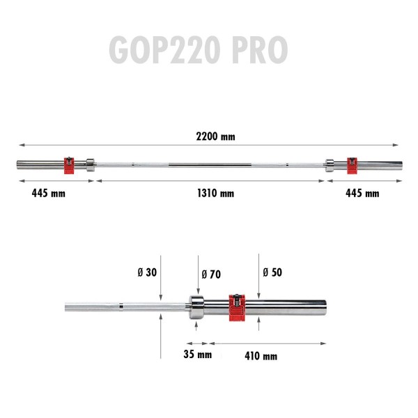 Олімпійський прямий гриф 2.2м ⌀50мм HMS GOP220 з затискачами ZG1000B