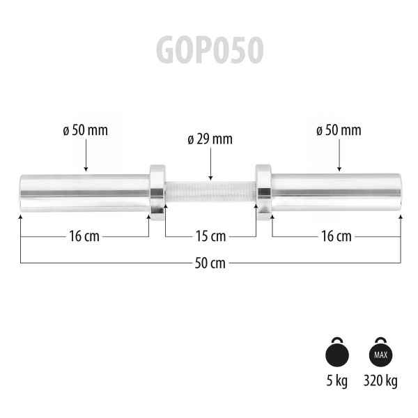 Гантельний олімпійський гриф 50см ⌀50мм HMS GOP050