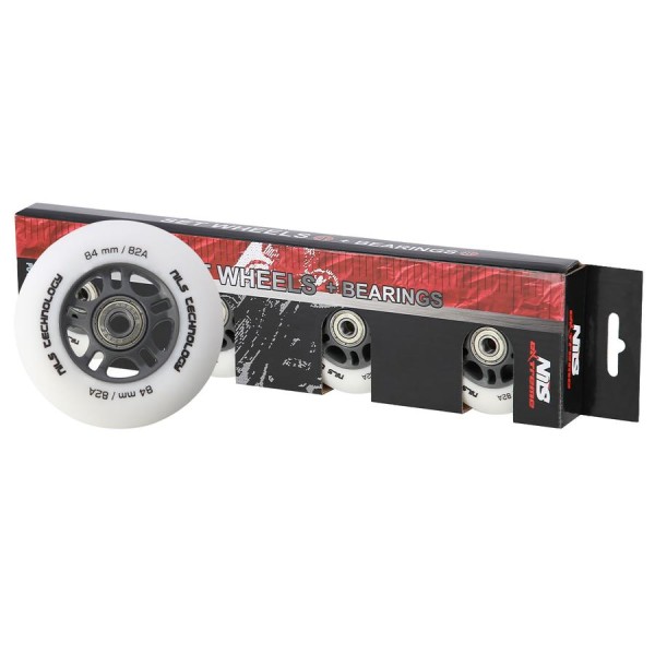Колеса з підшипниками Nils Extreme PU 84x24 82A 4шт білий матовий + ABEC-9 8шт