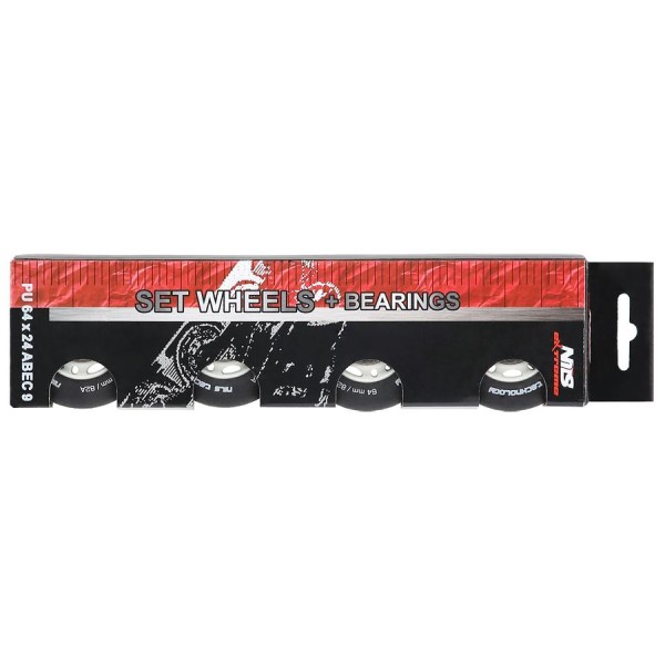 Колеса з підшипниками Nils Extreme PU 64x24 82A 4шт чорний матовий + ABEC-9 8шт