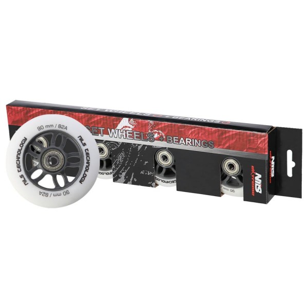 Колеса з підшипниками Nils Extreme PU 90x24 82A 4шт білий матовий + ABEC-9 8шт
