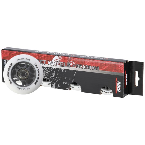 Колеса з підшипниками Nils Extreme PU 76x24 82A 4шт білий матовий + ABEC-9 8шт
