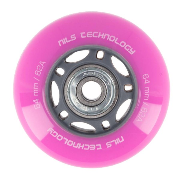 Колеса з підшипниками Nils Extreme PU 64x24 82A 4шт рожевий + ABEC-7 8шт