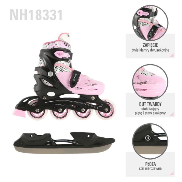 Роликові ковзани 2в1 Nils Extreme NH18331 розм. S 31-34 рожевий