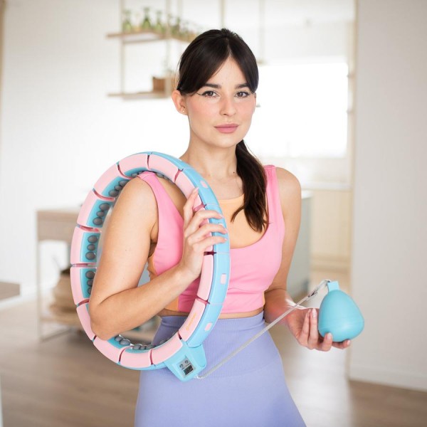 Хула-хуп з обважнювачем та лічильником FH06 синій/рожевий + пояс для схуднення