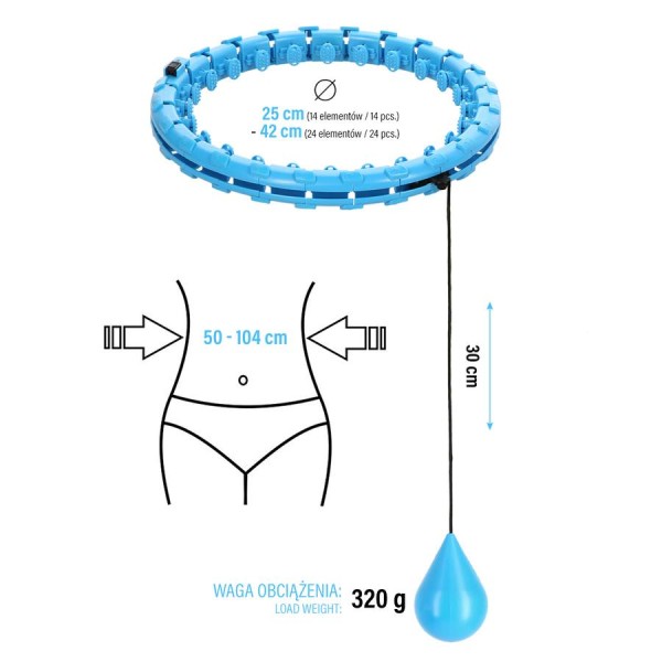 Хула-хуп з обважнювачем One Fitness OHA01 50-104 см, синій + пояс для схуднення 