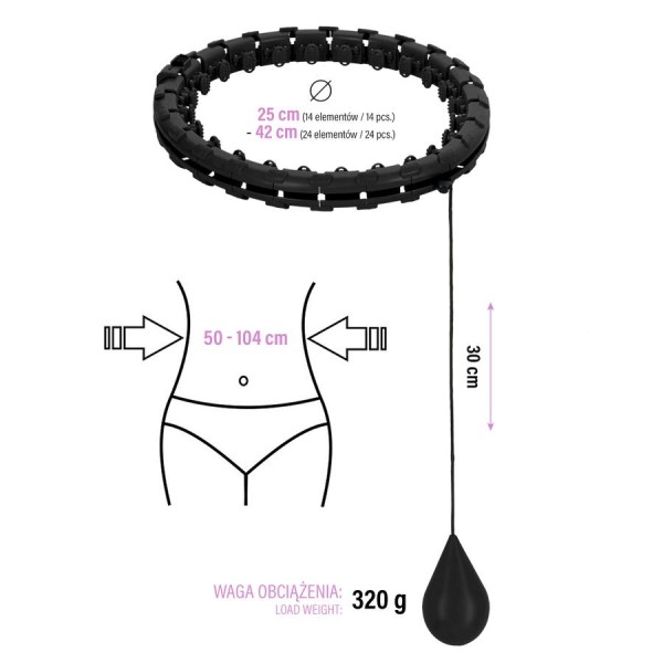 Хула-хуп з обважнювачем One Fitness OHA01 50-104 см, чорний + пояс для схуднення