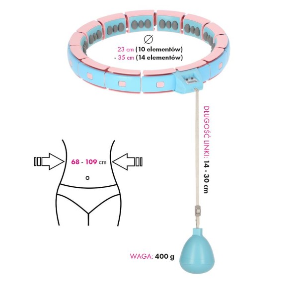 Хула-хуп з обважнювачем та лічильником HMS FH06 роз. 68-109 см, синій/рожевий