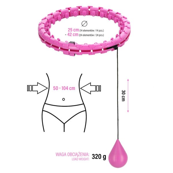 Хула-хуп з обважнювачем One Fitness OHA01 50-104 см, фіолетовий + пояс для схуднення