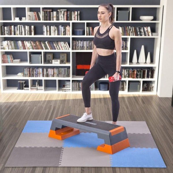Підлогове покриття пазл для спортзалу 9шт One Fitness MP10 світлосірий/синій/темносірий