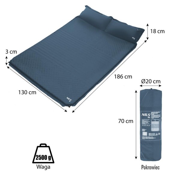 Самонадувний килимок для двох осіб з подушкою Nils Camp NC4060 антрацитовий