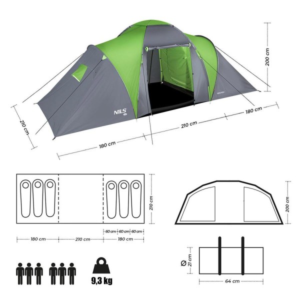 Туристичний намет Nils Camp NC6031 Highland зелено-сірий
