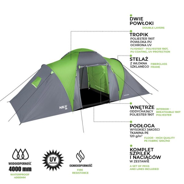Туристичний намет Nils Camp NC6031 Highland зелено-сірий