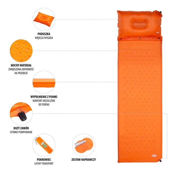 Самонадувний килимок з подушкою Nils Camp NC4345 оранжевий