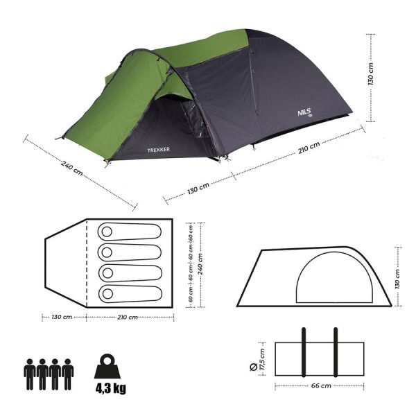 Туристичний намет Nils Camp NC6012 Trekker зелений-сірий