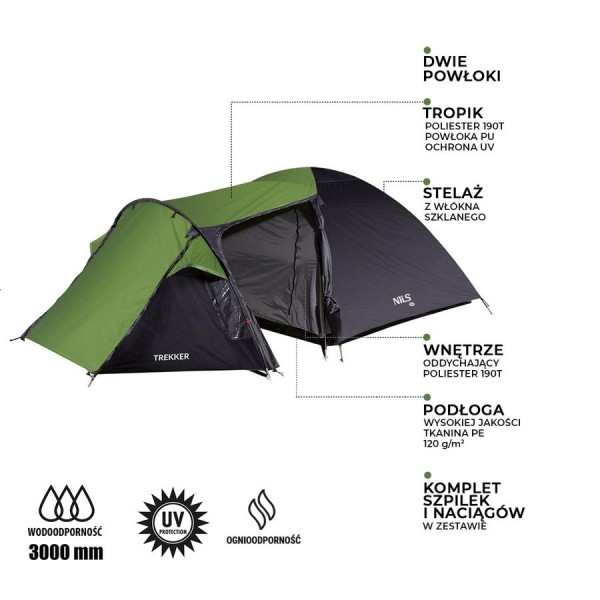 Туристичний намет Nils Camp NC6012 Trekker зелений-сірий