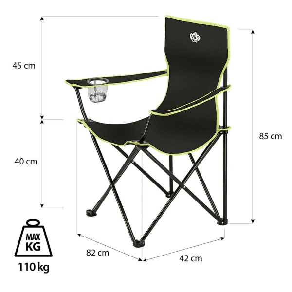 Крісло туристичне розкладне Nils Camp NC3044 чорний/лайм