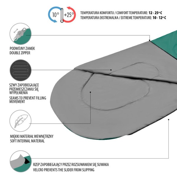 Спальний мішок Nils Camp NC2105 розм. M зелений-сірий