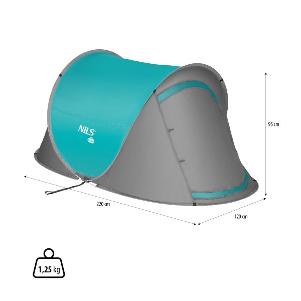 Саморозкладний намет на 2 особи Nils Camp NC3743, сіро-бірюзовий