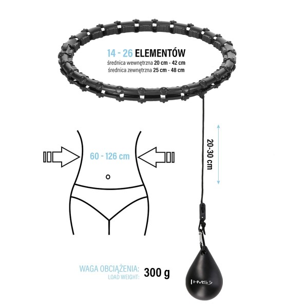 Хула-хуп з тягарцем PlusSize HMS HHW11 60-126 см, чорний