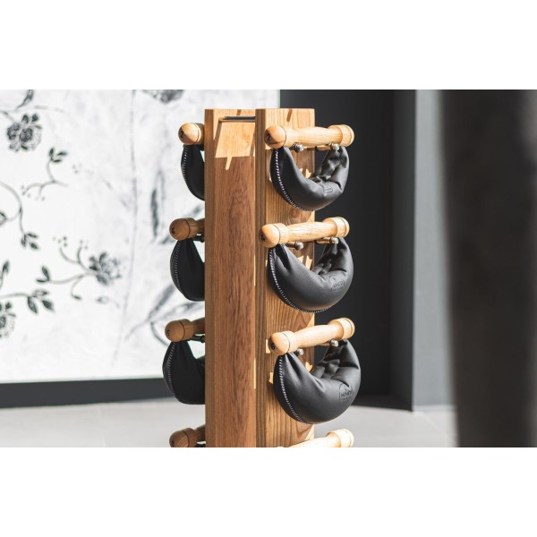 Стійка з гантелями 2-8кг NOHRD SwingBell Tower Oak Vintage, шкіра