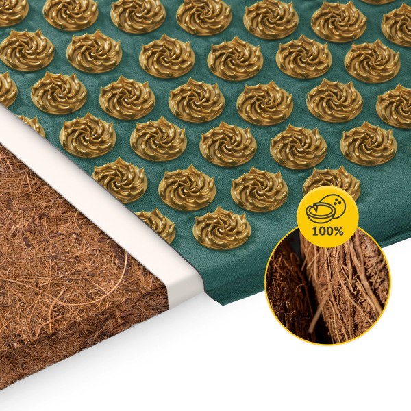 Масажний акупунктурний килимок та подушка Fizio ECO XL, зелено-золотий