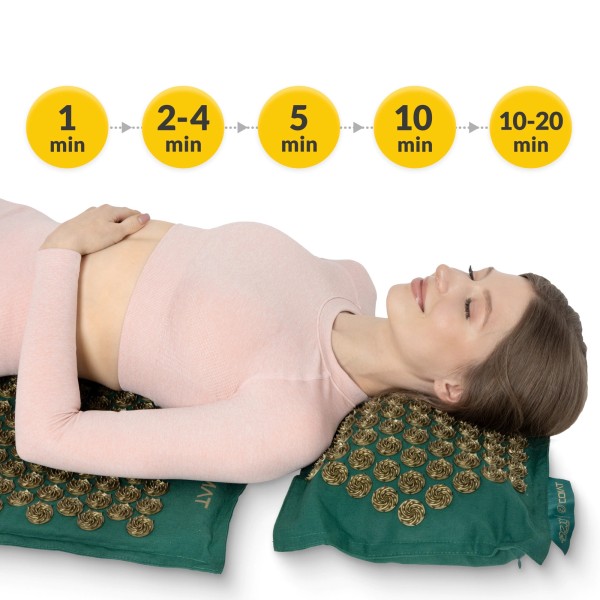 Масажний акупунктурний килимок та подушка Fizio ECO XL, зелено-золотий