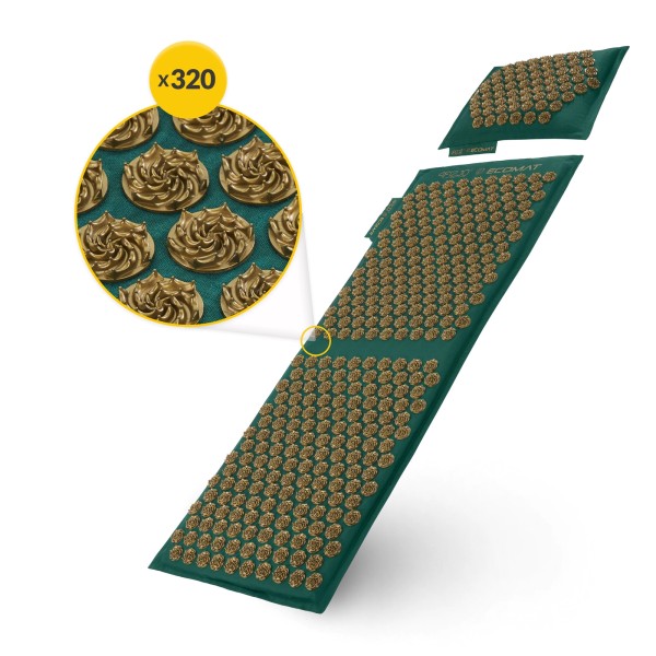 Масажний акупунктурний килимок та подушка Fizio ECO XL, зелено-золотий