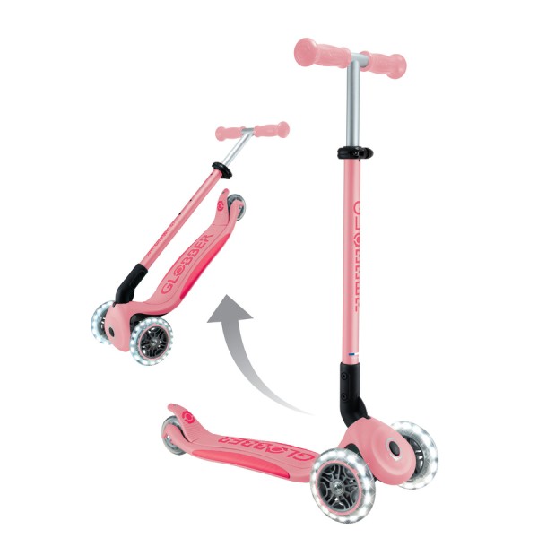 Триколісний самокат 3-7 років Globber Primo Foldable Plus Lights рожевий (439-710-2)