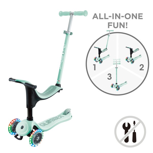 Дитячий самокат 3в1 Globber Go Up Sporty Lights м'ятний (452-706-4-S)