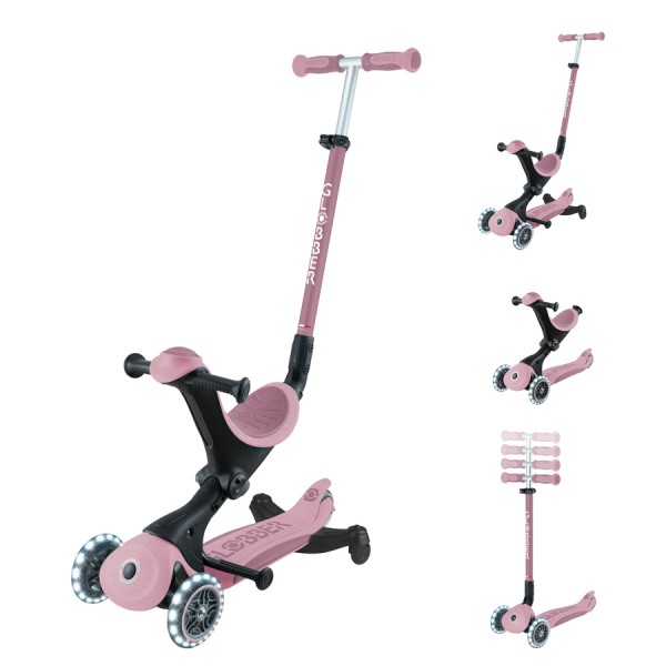 Дитячий самокат 3в1 з сидінням Globber Go Up Deluxe Lights Ecologic 360, пастельно-рожевий (697-510)