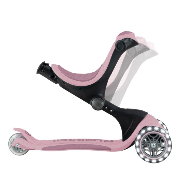 Дитячий самокат 3в1 з сидінням Globber Go Up Deluxe Lights Ecologic 360, пастельно-рожевий (697-510)