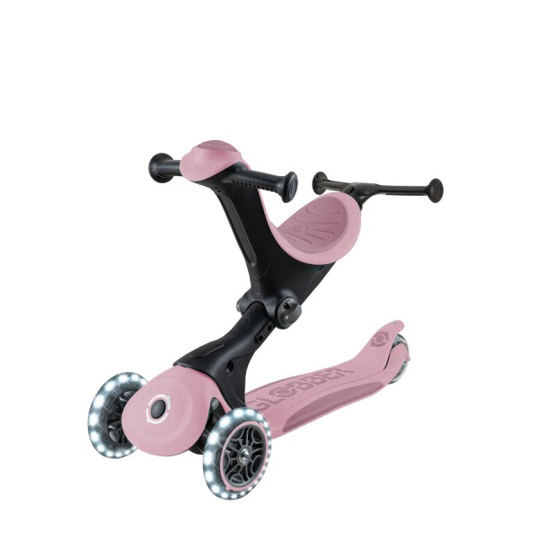 Дитячий самокат 3в1 з сидінням Globber Go Up Deluxe Lights Ecologic 360, пастельно-рожевий (697-510)