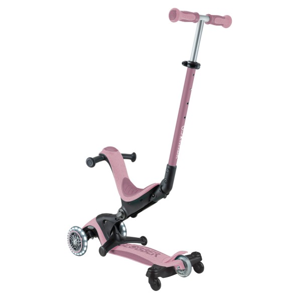 Дитячий самокат 3в1 з сидінням Globber Go Up Deluxe Lights Ecologic 360, пастельно-рожевий (697-510)