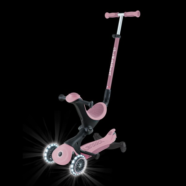Дитячий самокат 3в1 з сидінням Globber Go Up Deluxe Lights Ecologic 360, пастельно-рожевий (697-510)