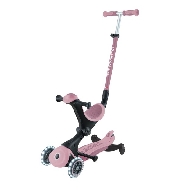 Дитячий самокат 3в1 з сидінням Globber Go Up Deluxe Lights Ecologic 360, пастельно-рожевий (697-510)