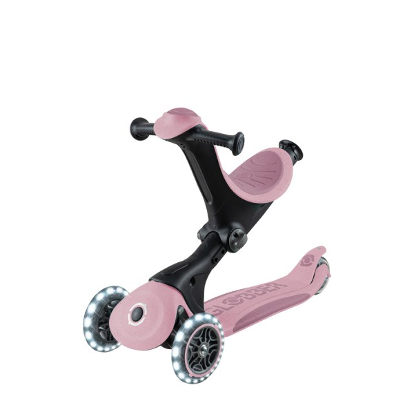 Дитячий самокат 3в1 з сидінням Globber Go Up Deluxe Lights Ecologic 360, пастельно-рожевий (697-510)