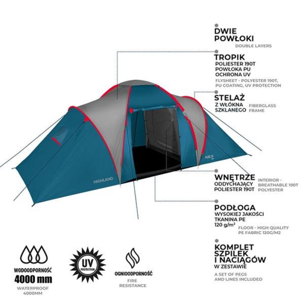 Намет для кемпінгу  Nils Camp HighLand NC6031 синьо-сірий