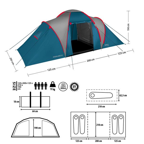 Намет для кемпінгу  Nils Camp HighLand NC6431 синьо-сірий