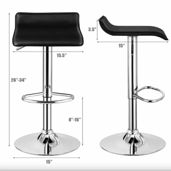 Комплект барних стільців Costway Forse екошкіра з підставкою для ніг чорний