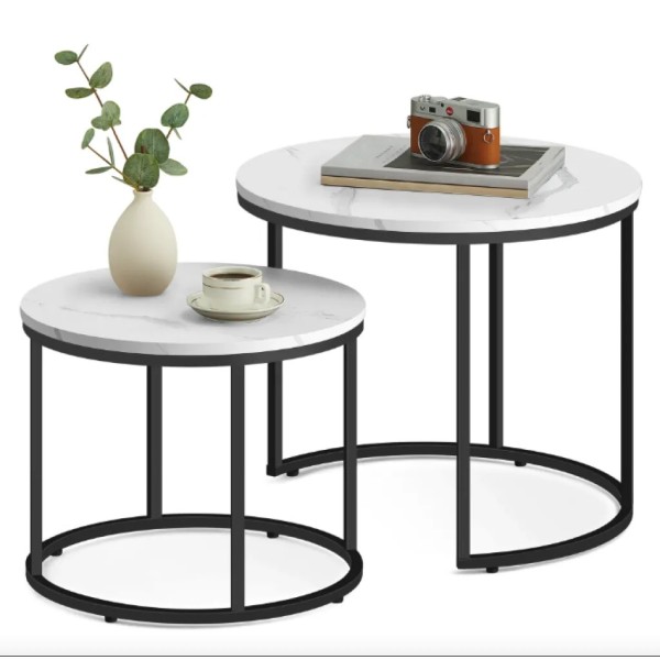 Комплект журнальних столиків Leobert Oreo круглі мармуровий