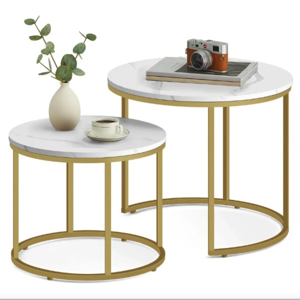 Комплект журнальних столиків Leobert Oreo круглі мармуровий з золотом