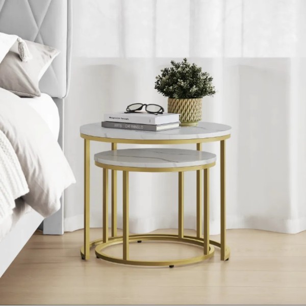 Комплект журнальних столиків Leobert Oreo круглі мармуровий з золотом